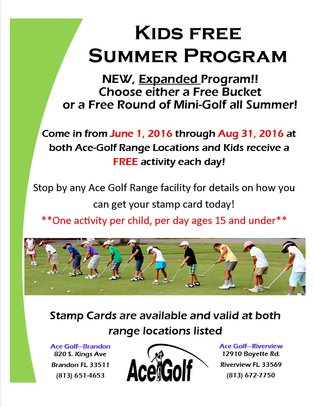 2016 summer activity program flyer- Ace Golf Ranges